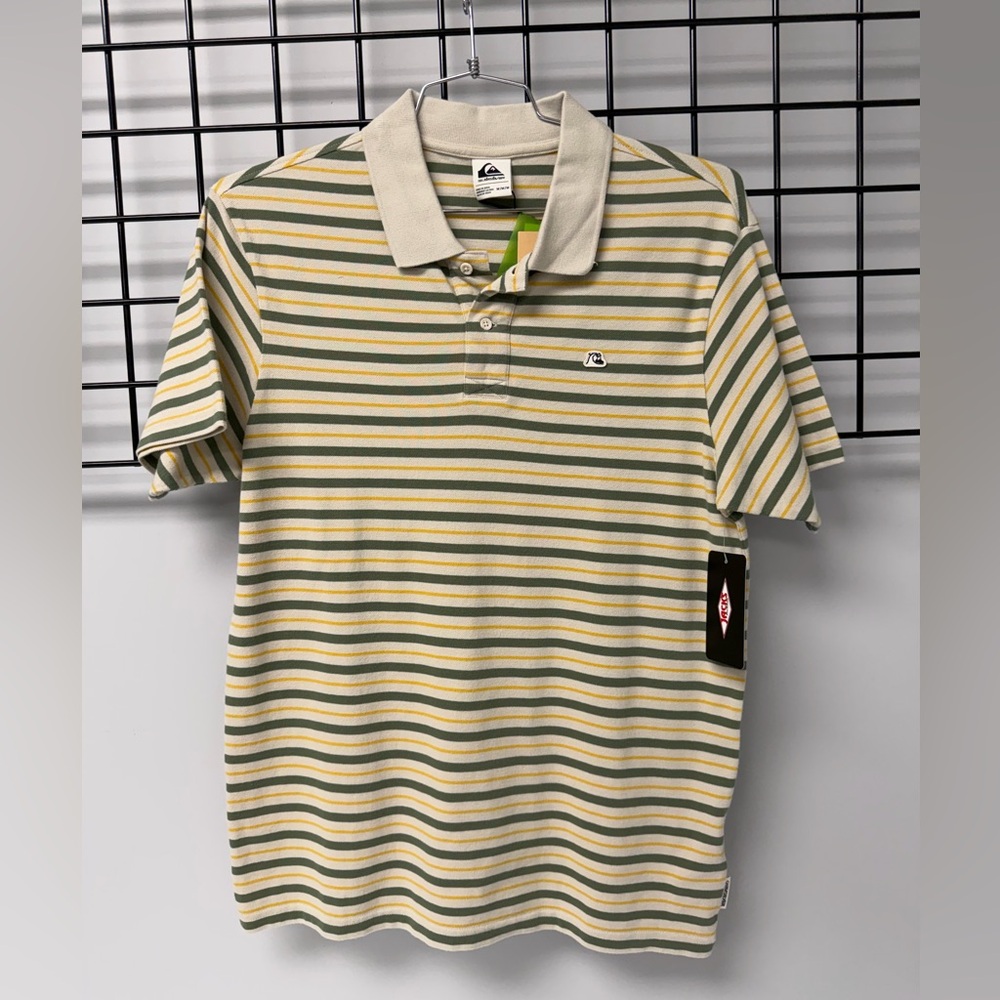 Quiksilver Men's Polo Shirt - Yellow and Green Stripes